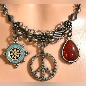 Lucky Brand Silver Necklace with Red and Blue Accents